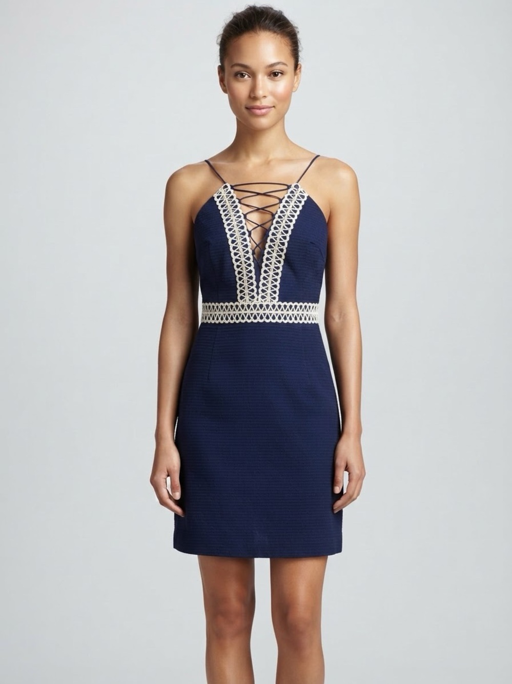Lilly Pulitzer Navy Mini Dress with Cream Lace Trim size 8